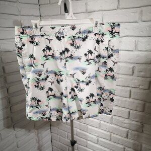 George Men's Size Large White w/ Tropical Print Mesh Lined Swim Shorts